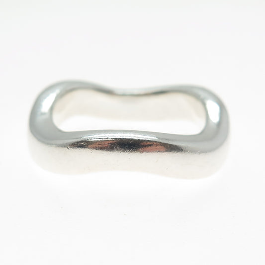 925 Sterling Silver Vintage Modernist Wavy Band Ring Size 10.75