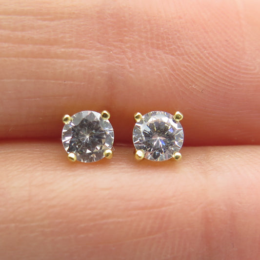 925 Sterling Silver Gold Plated Round-Cut Shaped C Z Stud Earrings