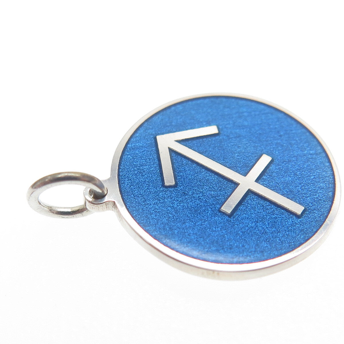 925 Sterling Silver Blue Enamel Sagittarius Zodiac Sign Minimalist Charm Pendant