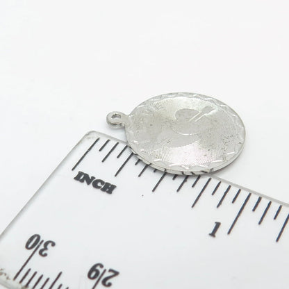 925 Sterling Silver Vintage "I Love You" Round Pendant