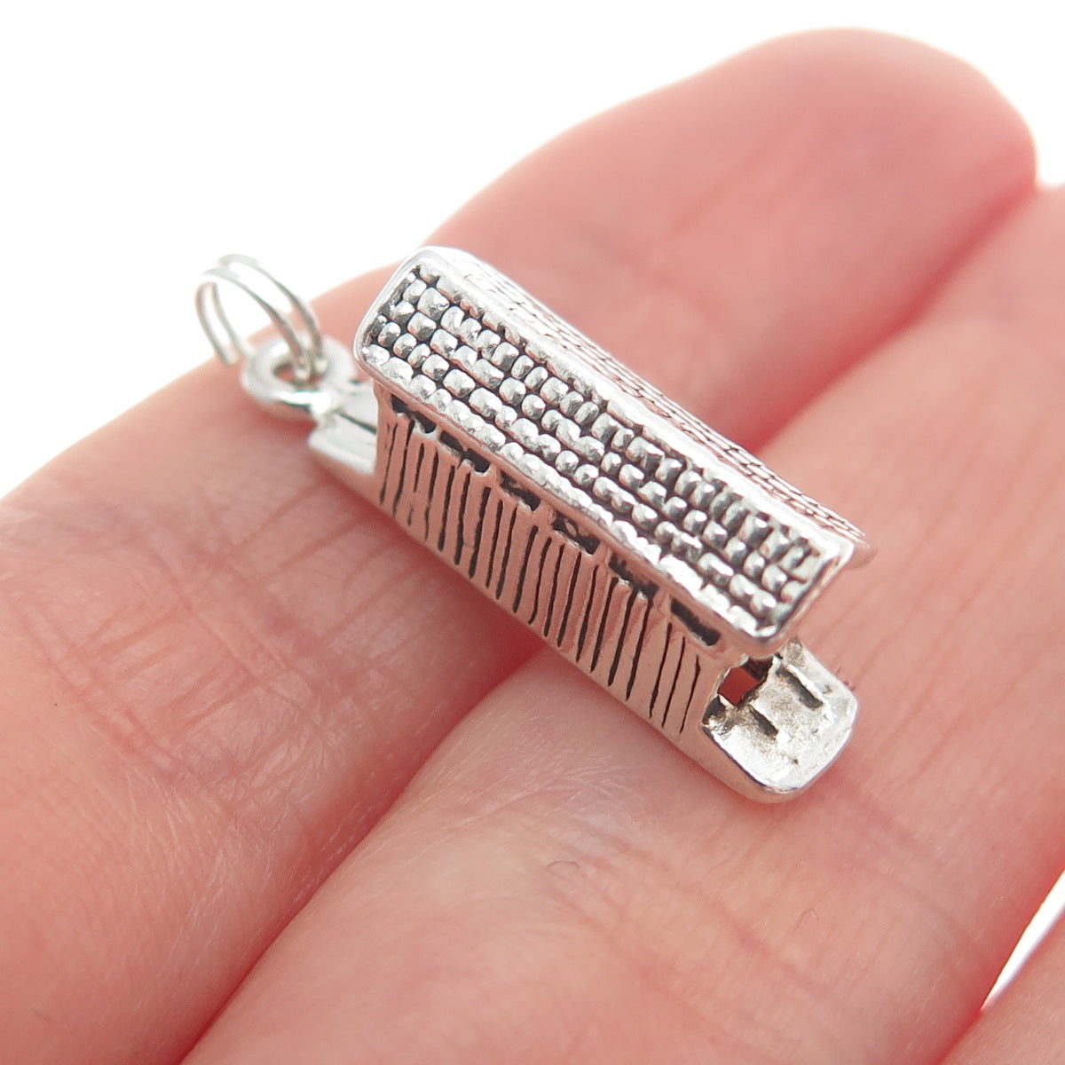 925 Sterling Silver Vintage Covered Bridge Minimalist 3D Charm Pendant