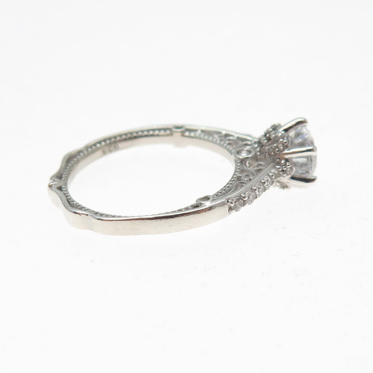 925 Sterling Silver Round-Cut C Z Engagement Ring Size 7.25
