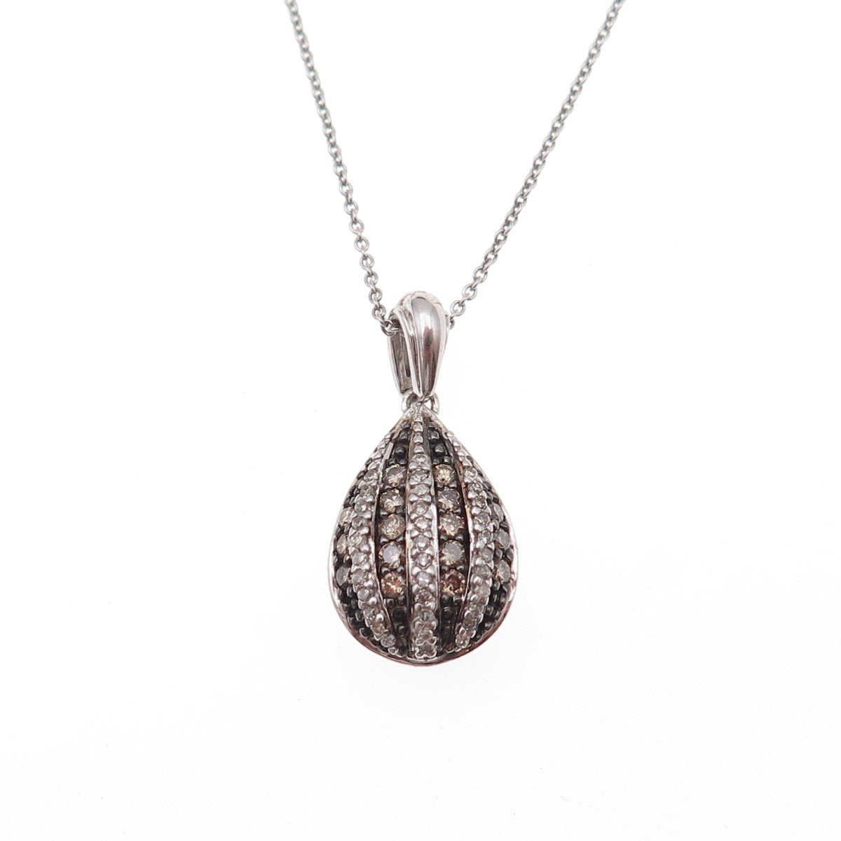 925 Sterling Silver Real Champagne & White Diamond Cable Chain Necklace 18"