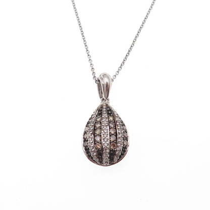 925 Sterling Silver Real Champagne & White Diamond Cable Chain Necklace 18"