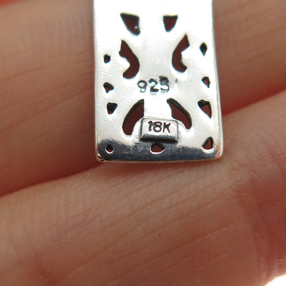 925 Sterling Silver 18K Gold Vintage Floral Cross Oxidized Charm Pendant