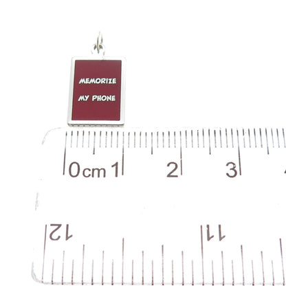 925 Sterling Silver Red Enamel Memorize My Phone Minimalist Charm Pendant