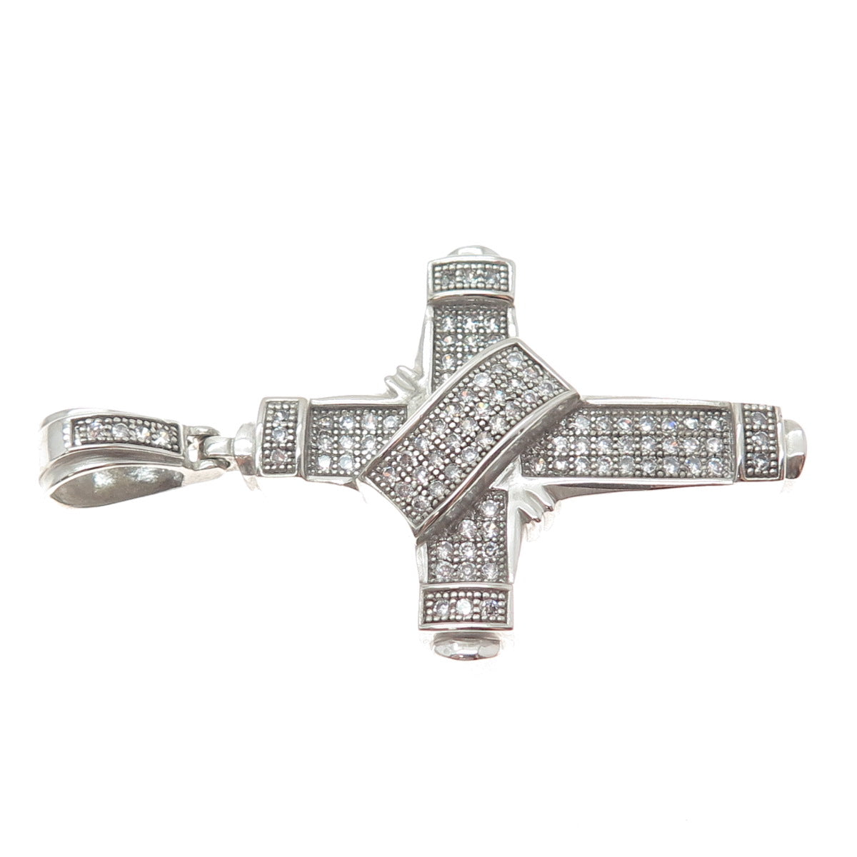 925 Sterling Silver Round-Cut C Z Cross Charm Pendant