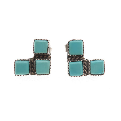 Old Pawn 925 Sterling Silver Vintage Southwestern Kingman Turquoise Earrings