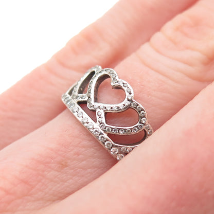 PANDORA 925 Sterling Silver Round-Cut C Z Hearts Tiara Ring Size 6