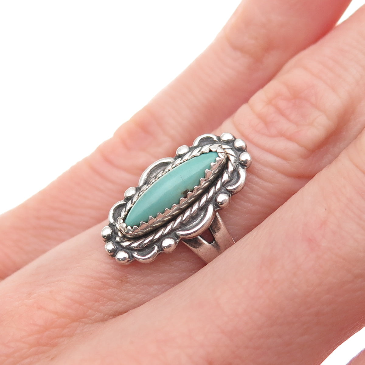 Bell Trading Post Old Pawn 925 Sterling Silver Vintage Turquoise Ring Size 5