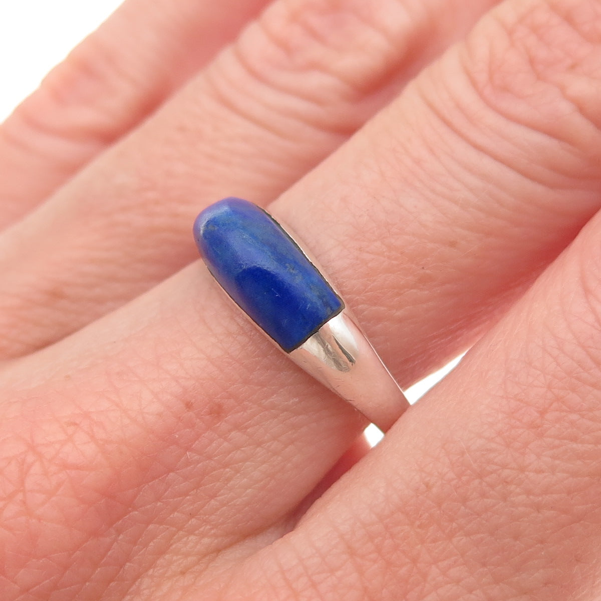 925 Sterling Silver Vintage Real Lapis Modernist Ring Size 8.5