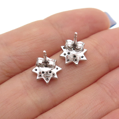 925 Sterling Silver Round-Cut Black C Z North Star Stud Earrings