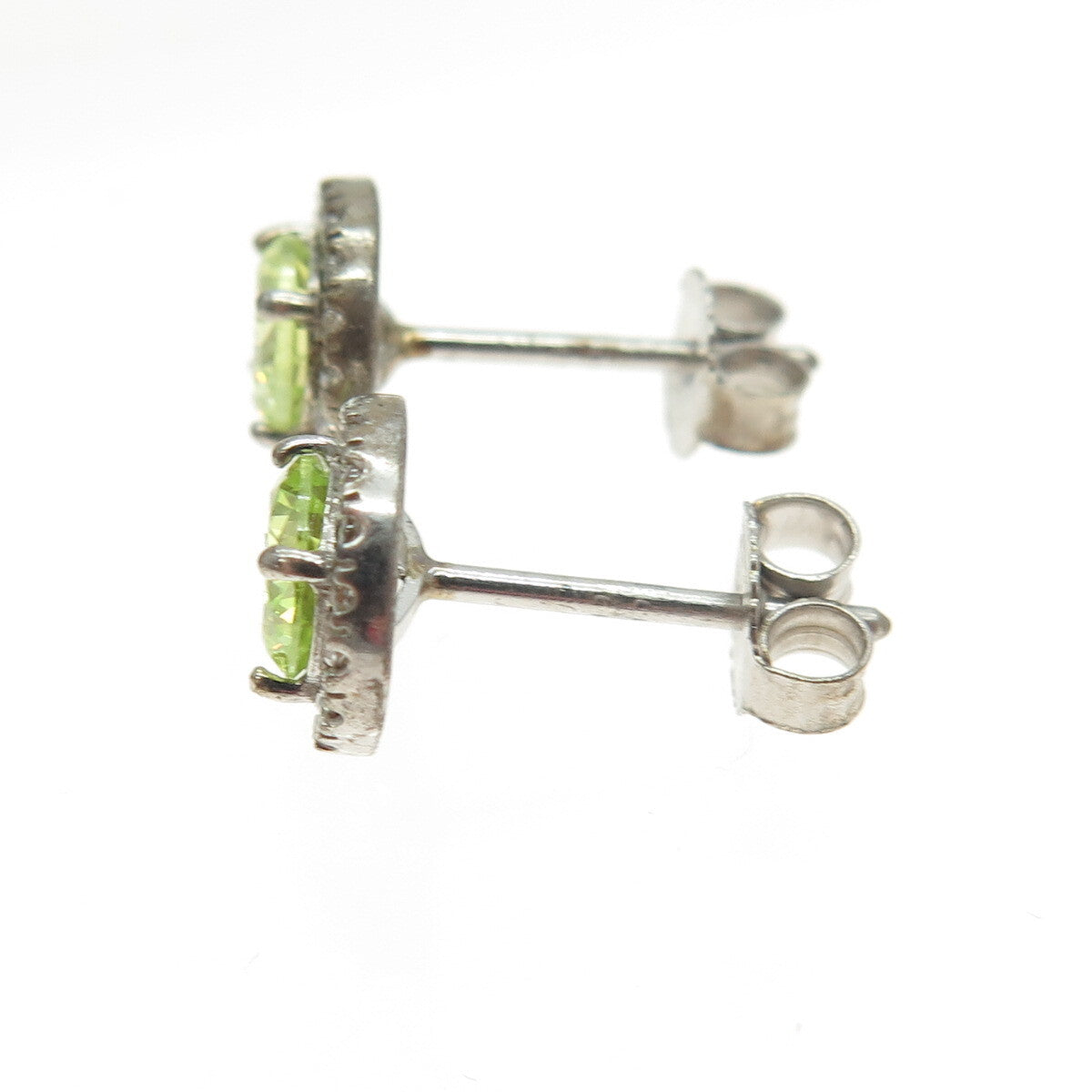 925 Sterling Silver Round-Cut Green & White C Z Stud Earrings