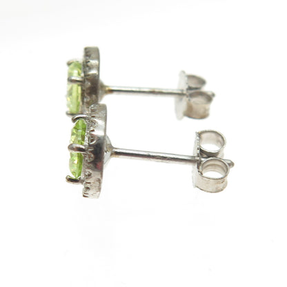 925 Sterling Silver Round-Cut Green & White C Z Stud Earrings