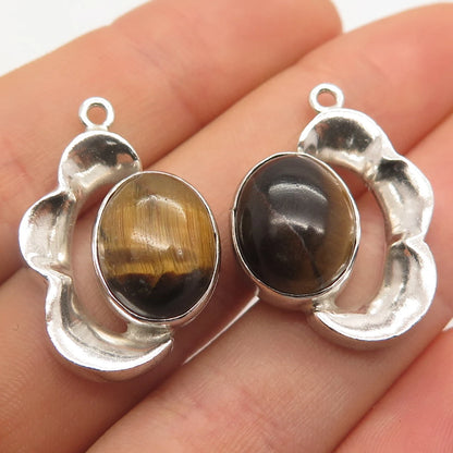925 Sterling Silver Vintage Real Tiger Eye Gemstone Jacket Earrings