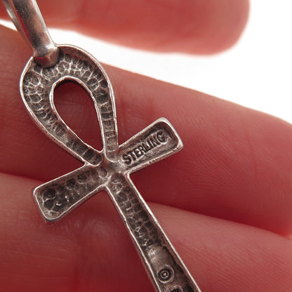 SUNWEST 925 Sterling Silver Vintage Egyptian Ankh Oxidized Charm Pendant