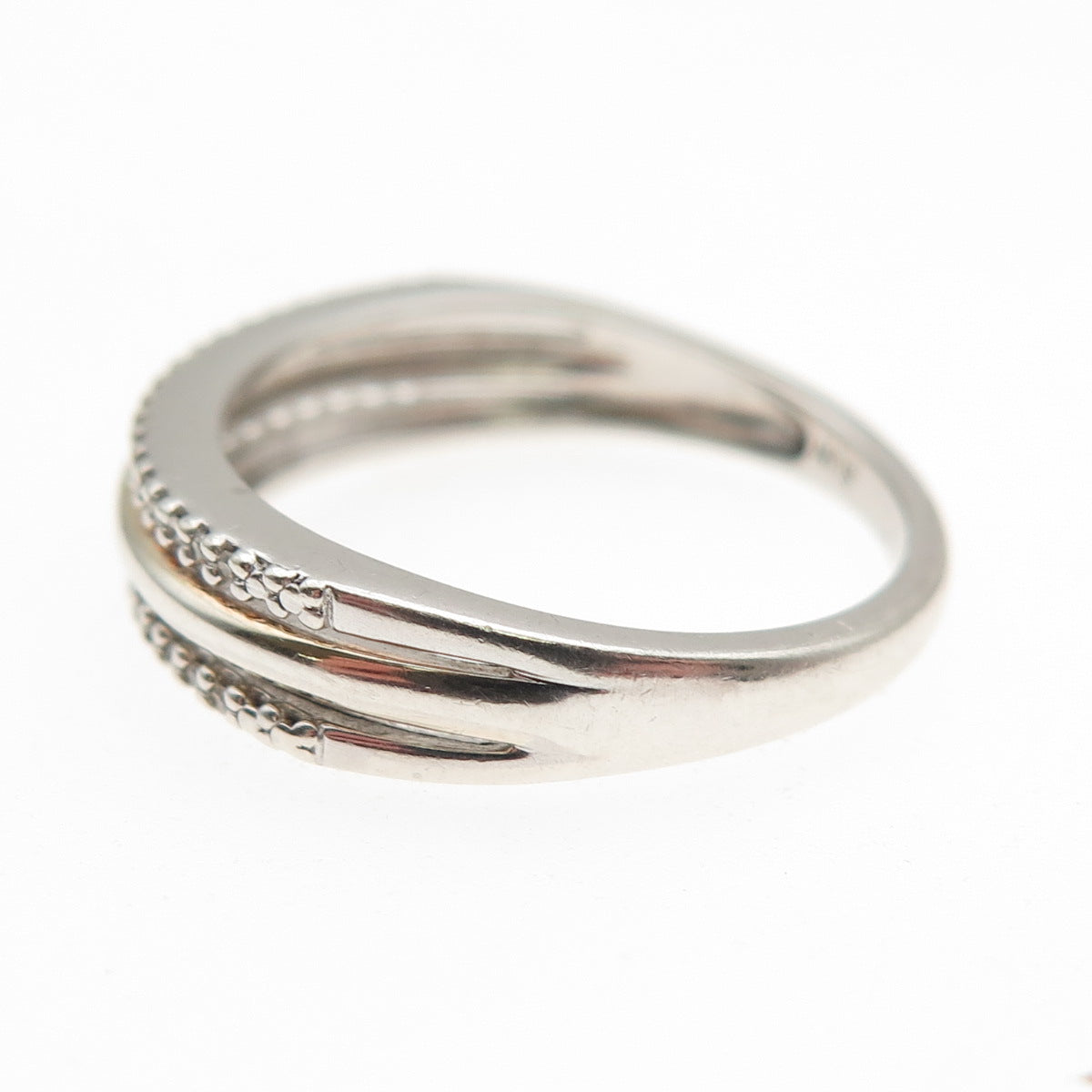 SUN 925 Sterling Silver Real Round-Cut Diamond 3-Row Ring Size 7