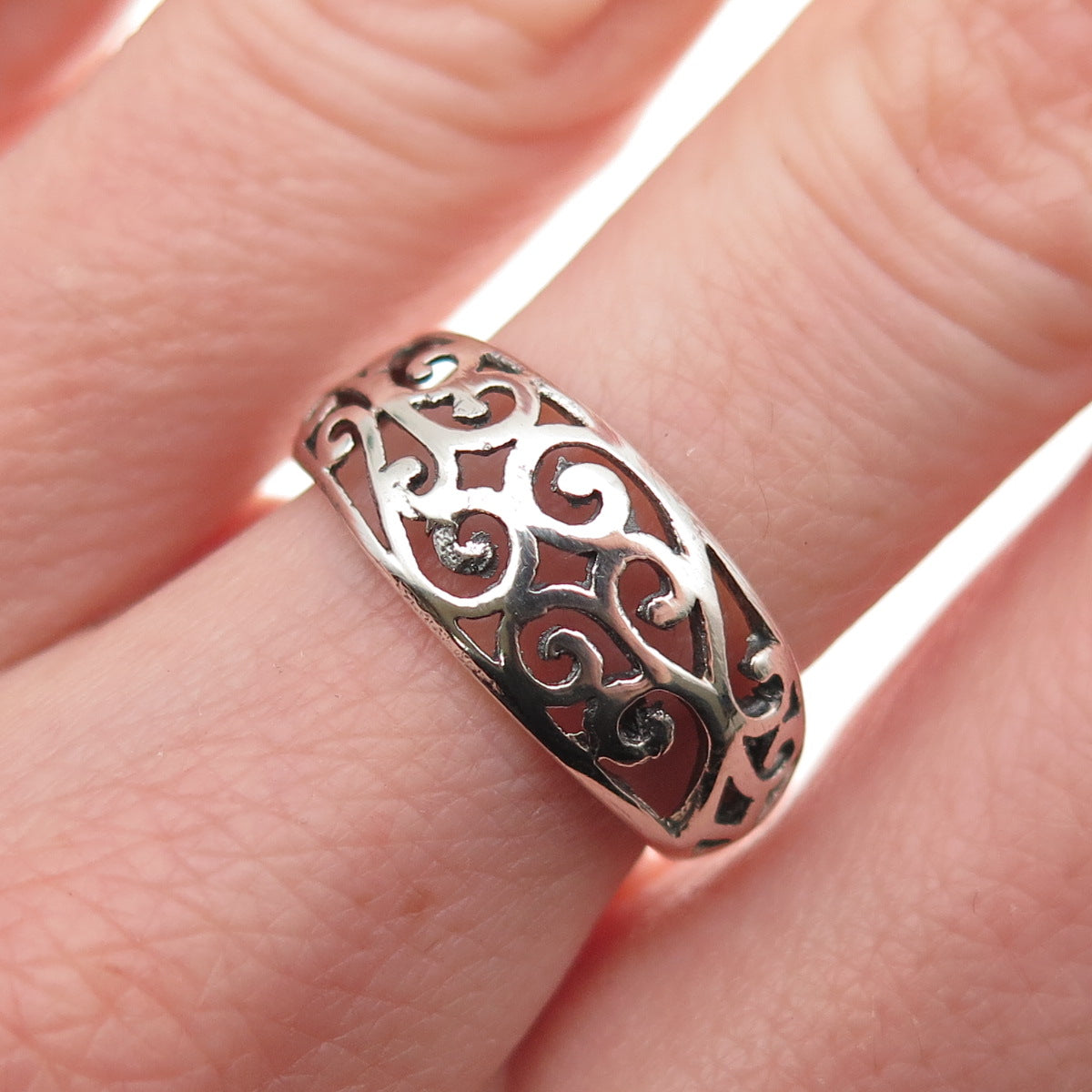 925 Sterling Silver Vintage Modernist Swirl Ring Size 6.75