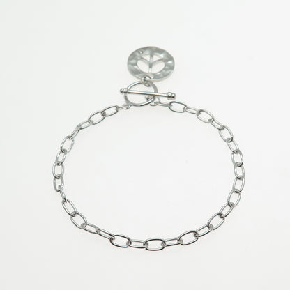 925 Sterling Silver Vintage Round-Cut C Z Peace Symbol Charm Bracelet 6.5"