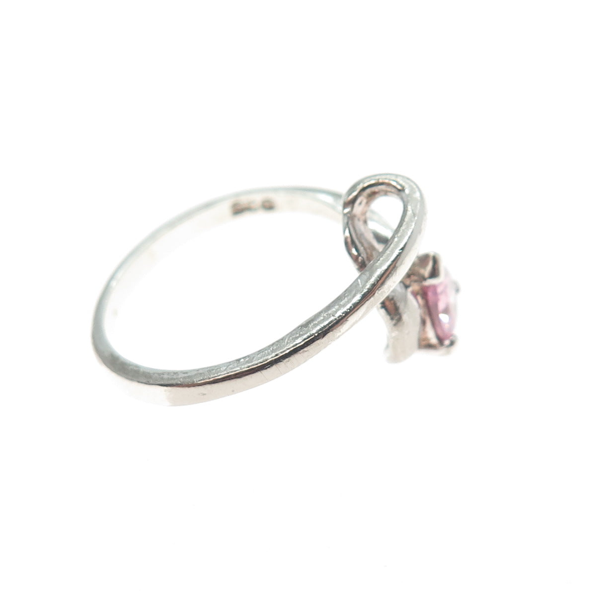925 Sterling Silver Vintage Real Pear-Cut Pink Topaz Modernist Ring Size 6.75