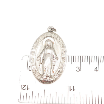925 Sterling Silver Vintage St. Mary Miraculous Religious Charm Pendant