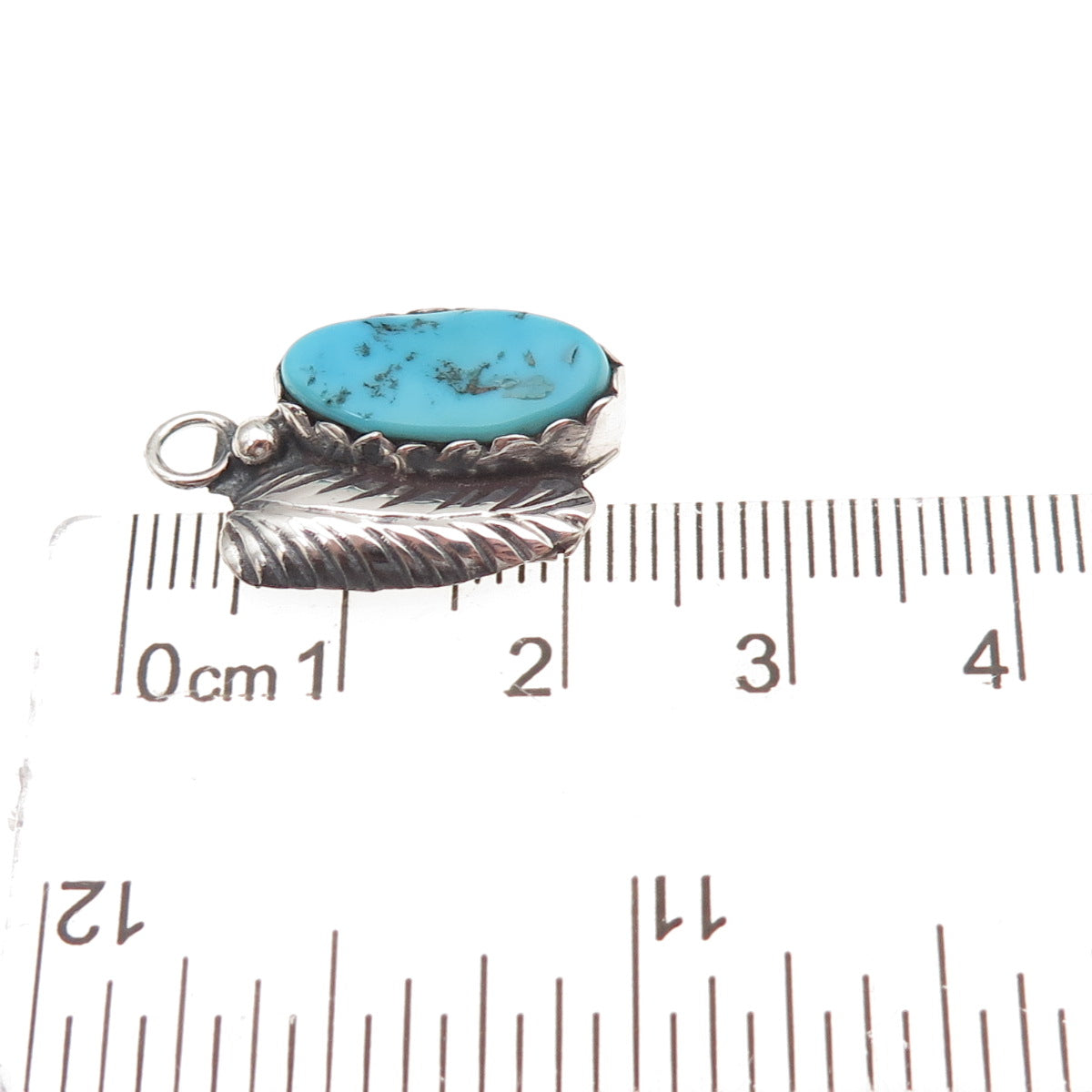 Old Pawn 925 Sterling Silver Vintage Southwestern Turquoise Feather Pendant