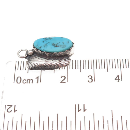 Old Pawn 925 Sterling Silver Vintage Southwestern Turquoise Feather Pendant