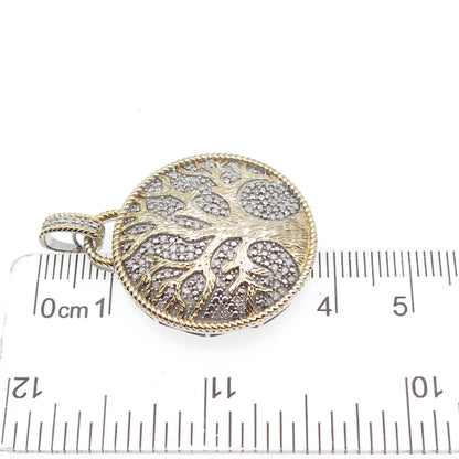 925 Sterling Silver 2-Tone Round-Cut C Z Tree of Life Pendant