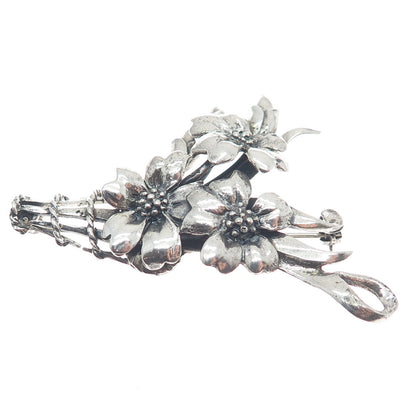 DANECRAFT 925 Sterling Silver Antique Art Deco Flower Bouquet Oxidized Brooch