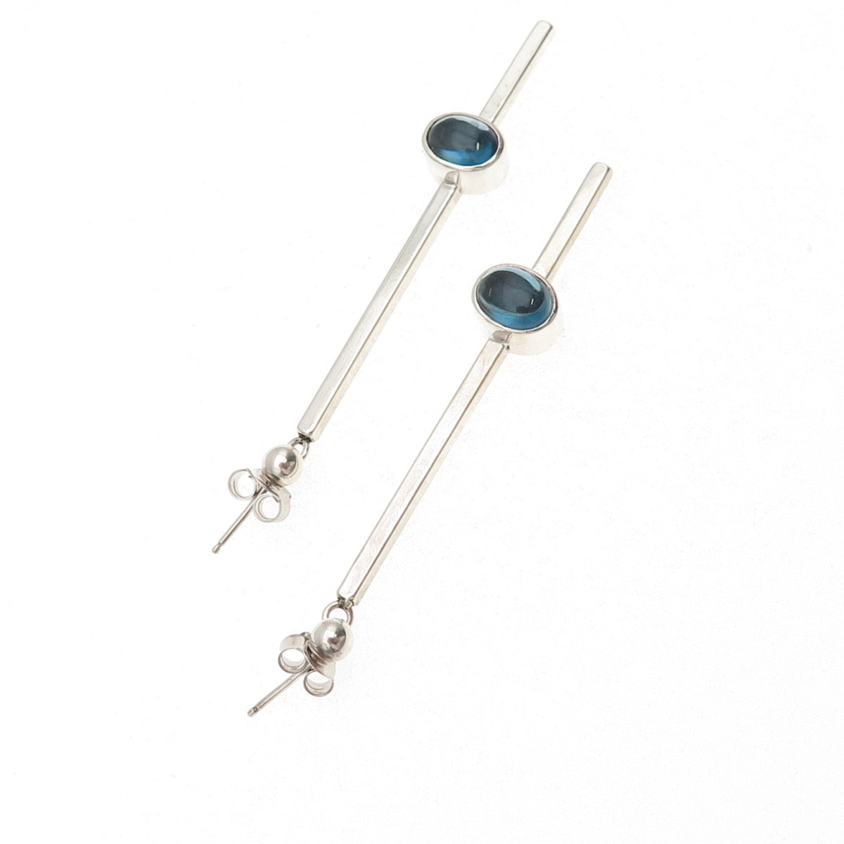 Judy Kouka 925 Sterling Silver Vintage Real London Blue Topaz Dangle Earrings