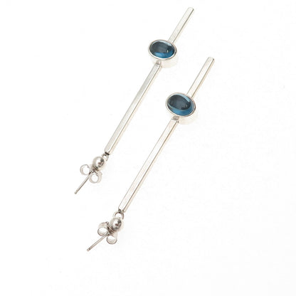 Judy Kouka 925 Sterling Silver Vintage Real London Blue Topaz Dangle Earrings