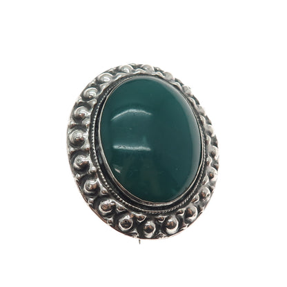 800 Silver Antique Art Deco European Real Green Onyx Beaded Oxidized Pin Brooch