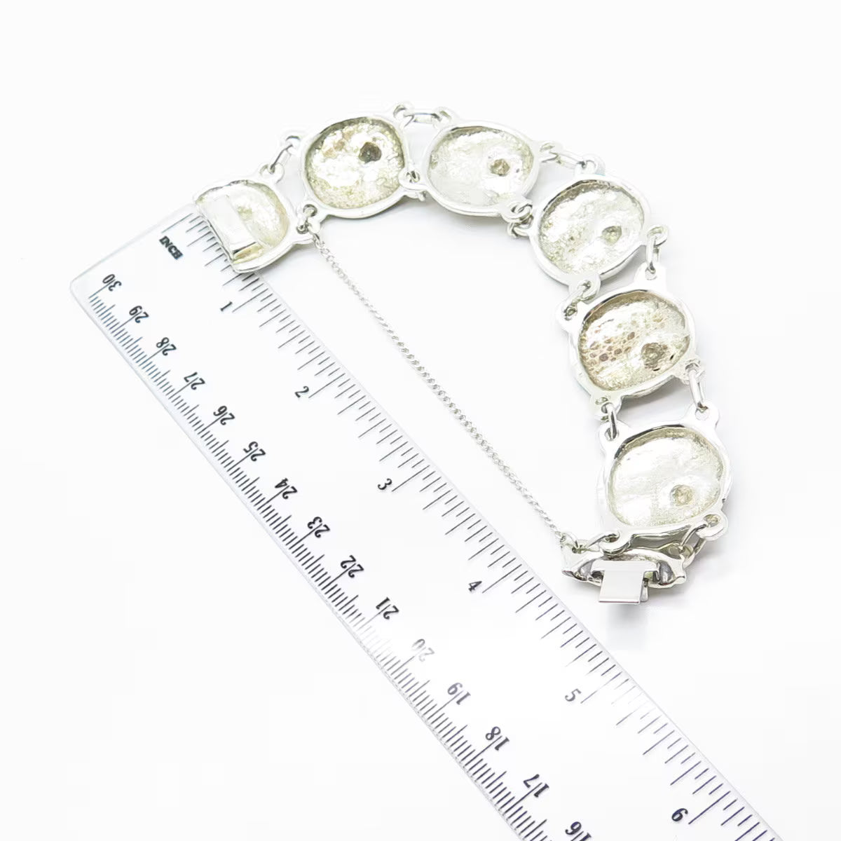 925 Sterling Silver Vintage Ribbed Round Panel Link Bracelet 7''