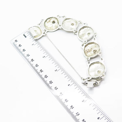 925 Sterling Silver Vintage Ribbed Round Panel Link Bracelet 7''