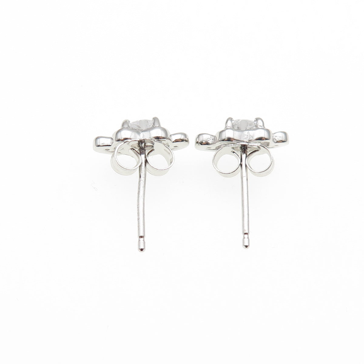 925 Sterling Silver Heart & Round-Cut C Z Tiara Stud Earrings