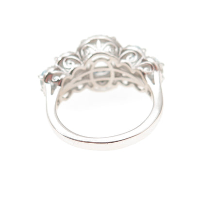 D'Joy 925 Sterling Silver Real Aquamarine & Moissanite Ring Size 7