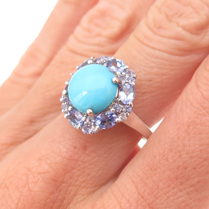 Chuck Clemency 925 Sterling Silver Real Turquoise & Tanzanite Ring Size 7.25