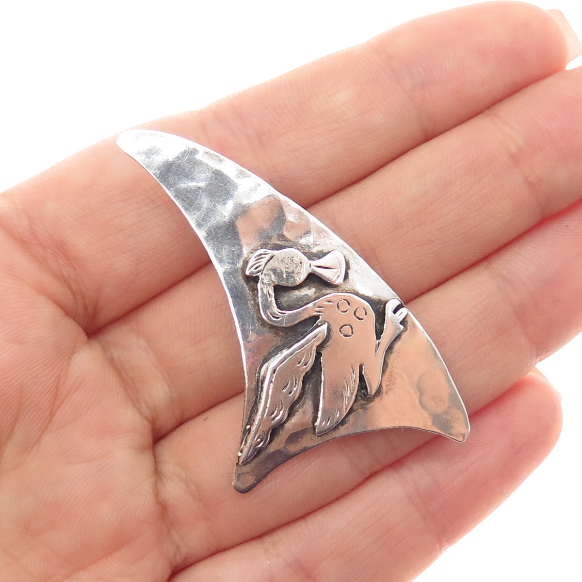 925 Sterling Silver Vintage JVG Peruvian Modernist Duck Oxidized Pin Brooch