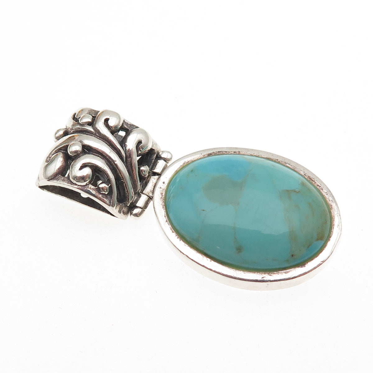 BARSE 925 Sterling Silver Vintage Real Tyrone Turquoise Floral Charm Pendant