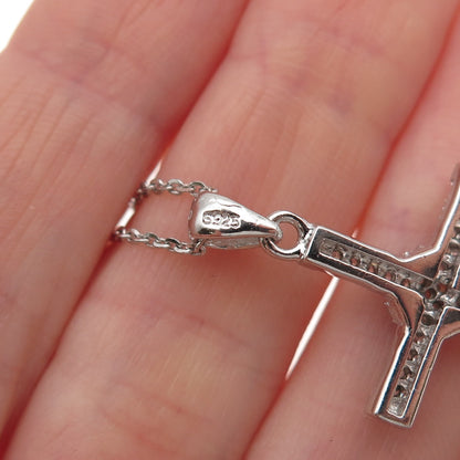 925 Sterling Silver Italy Round-Cut C Z Cross Cable Chain Necklace 16"
