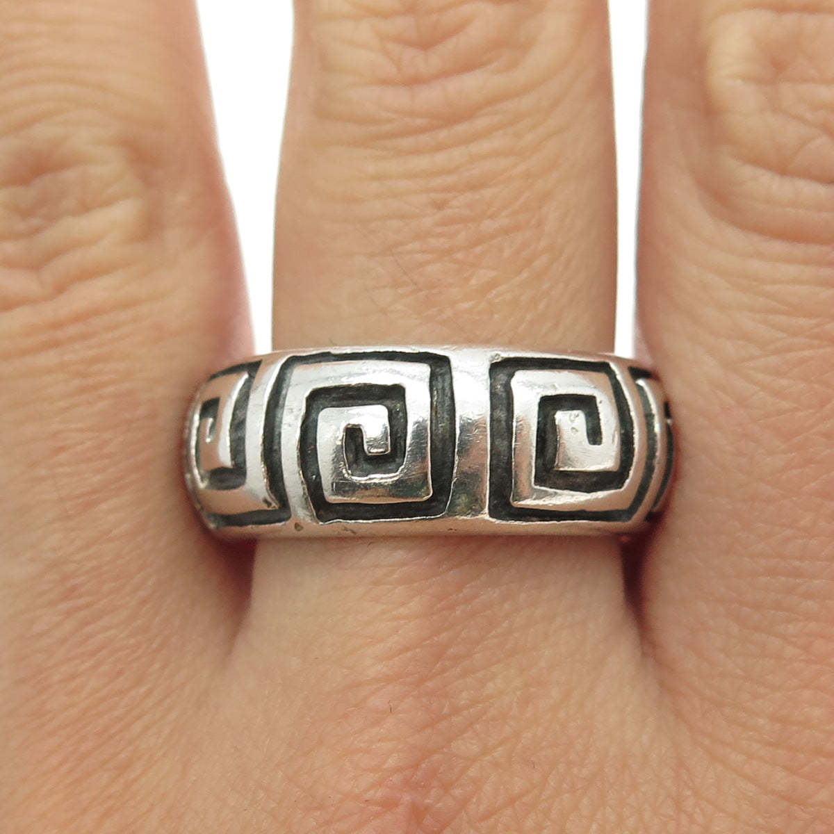 925 Sterling Silver Vintage Greek Maze Band Ring Size 10