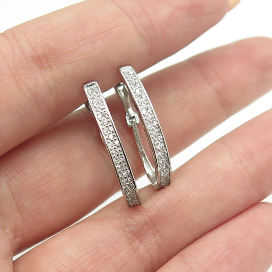 HAN 925 Sterling Silver Round-Cut White C Z Hoop Earrings