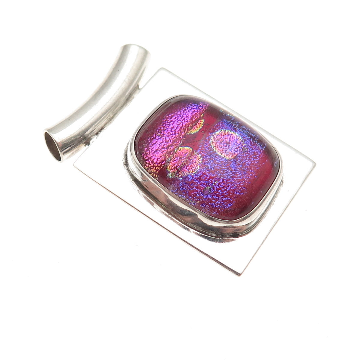 H & BJ Mackie 925 Sterling Silver Vintage Dichroic Glass Modernist Slide Pendant