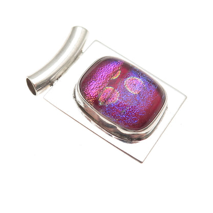 H & BJ Mackie 925 Sterling Silver Vintage Dichroic Glass Modernist Slide Pendant