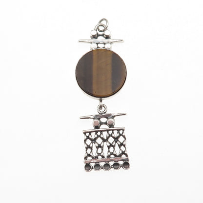 Kultateollisuus Ky 830H Silver Vintage 1971 Finland Tiger Eye Modernist Pendant