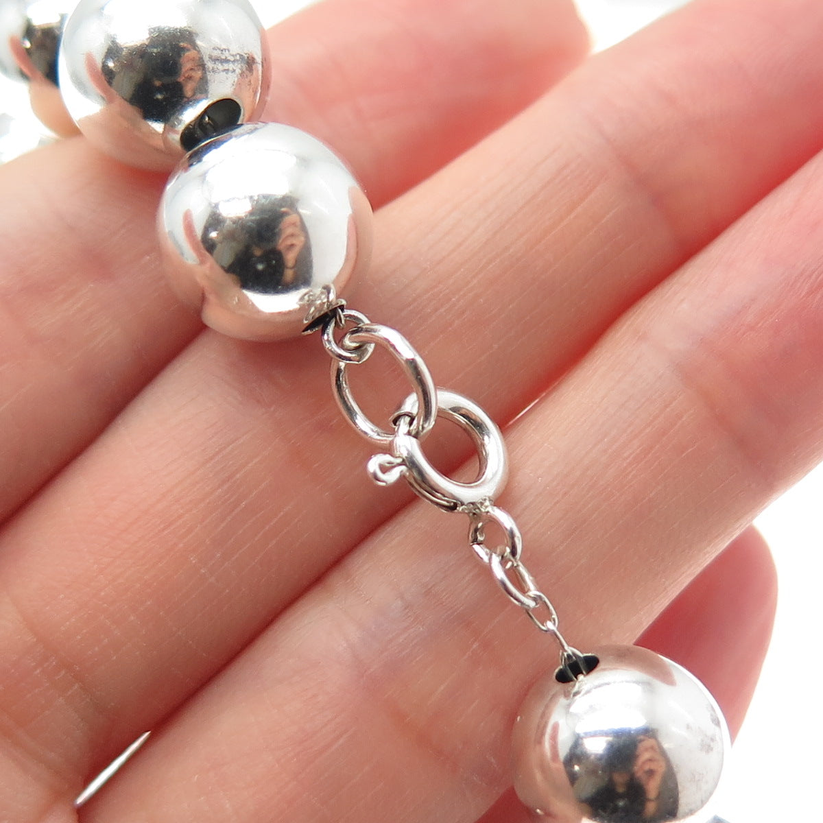 925 Sterling Silver Vintage Modernist Multi-Beaded Chain Necklace 18"