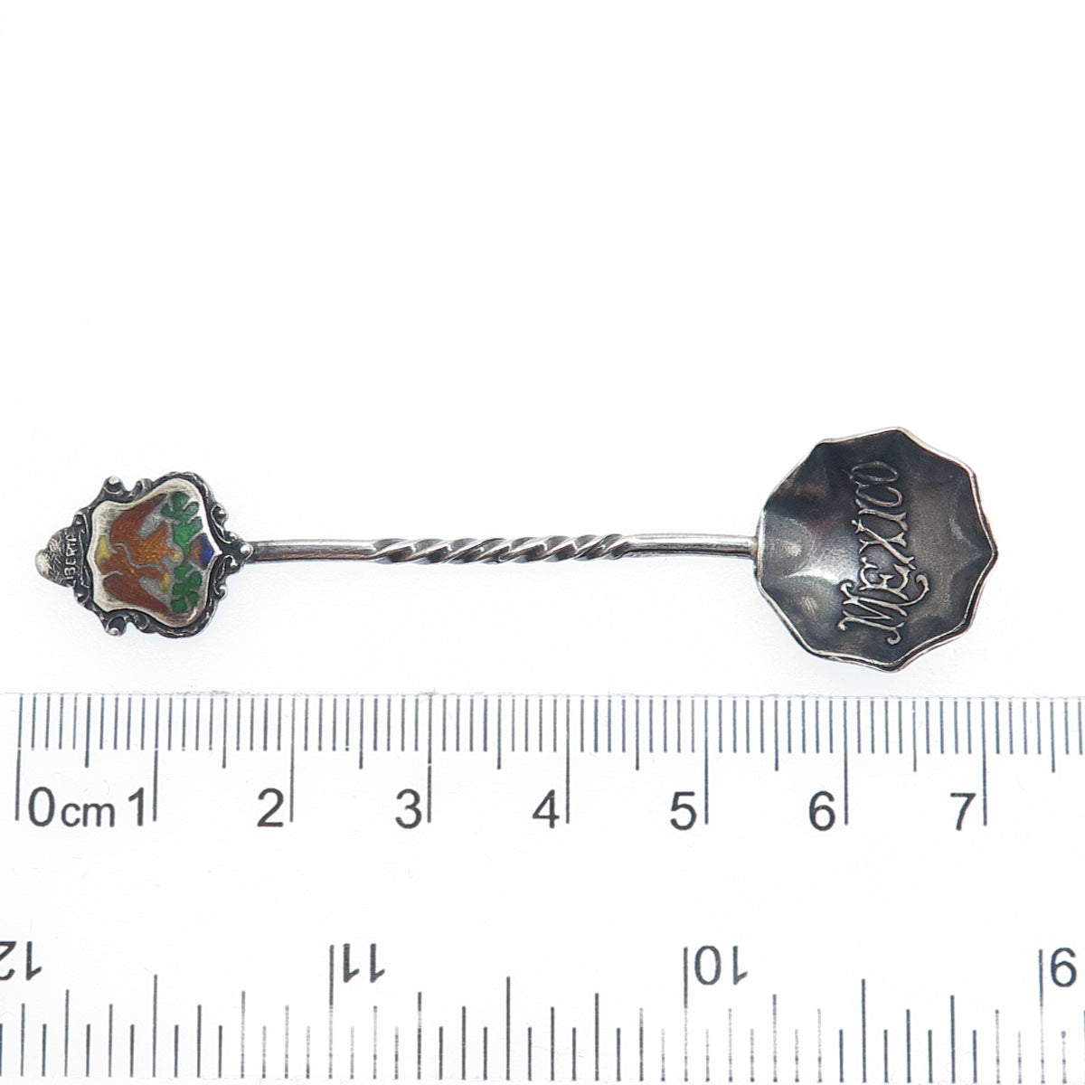 925 Sterling Silver Vintage Mexico Enamel Liberty Salt & Spices Spoon