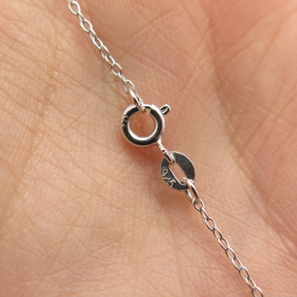 925 Sterling Silver Real White Diamond Heart Rolo Chain Necklace 16"