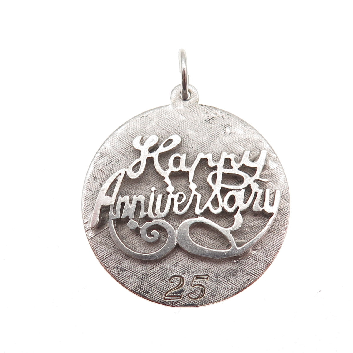 925 Sterling Silver Vintage Engraved Happy 25th Anniversary Charm Pendant