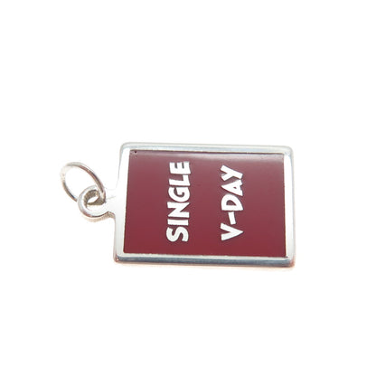925 Sterling Silver Red Enamel Single V-Day Minimalist Charm Pendant